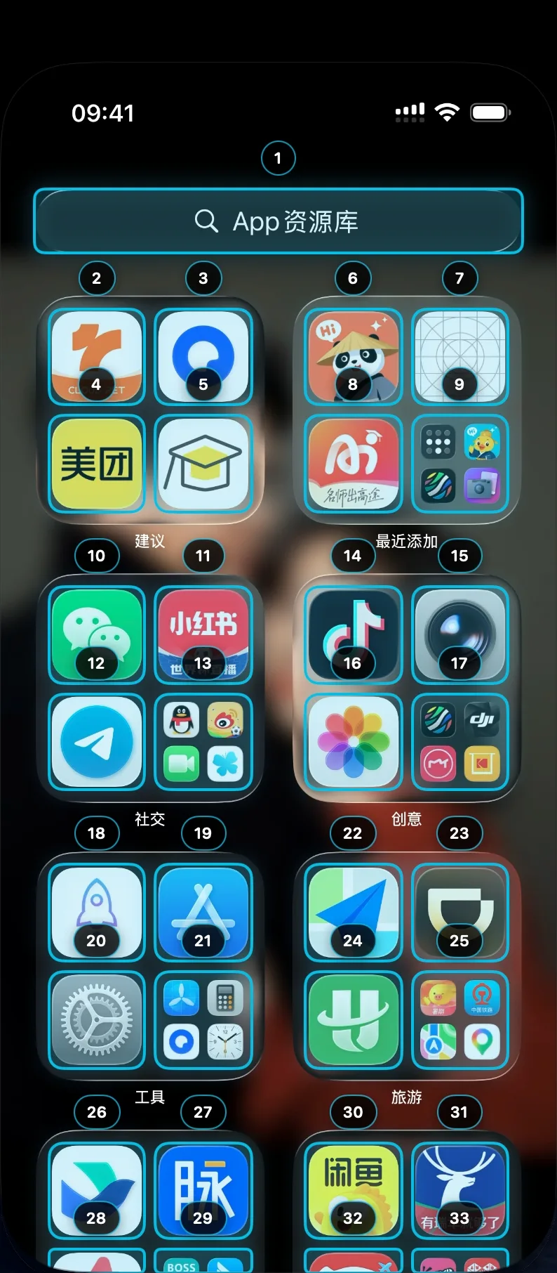 Numbered clickable regions on the iPhone Home Screen